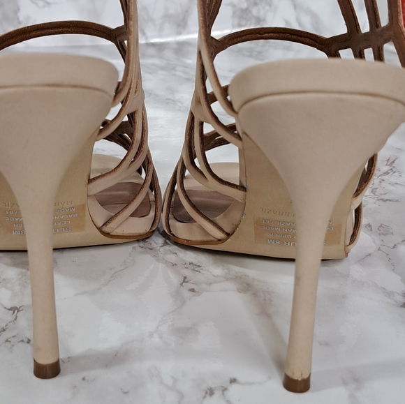 Steve Madden Slithur Blush Caged Sandal Nubuck Heels Size 8 - Picture 11 of 16